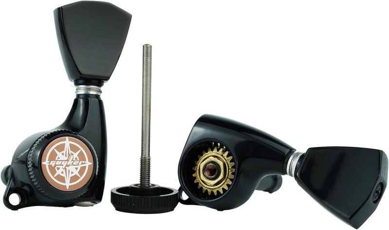 guyker Guitar Locking Tuners (3L + 3R Handed) – 1:21 Lock String Sealed Tuning Key Pegs Machine Heads with Keystone Knob Replacement for LP, SG, TL Style Electric or Acoustic Guitars – Black - Image 5