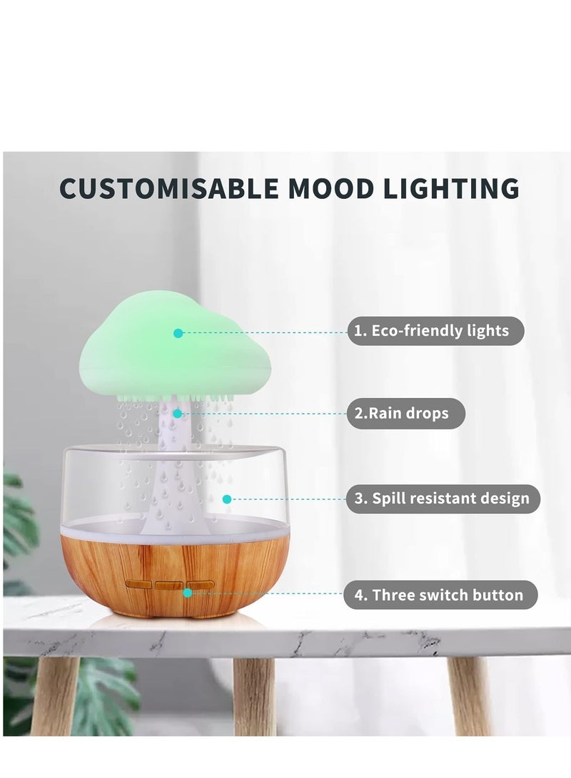 ELTRAZONE Snuggling Cloud Rain Diffuser - Mushroom-Shaped Humidifier and Waterfall Lamp for Anxiety Relief, Improved Sleep, and Focus, with Relaxing Sounds