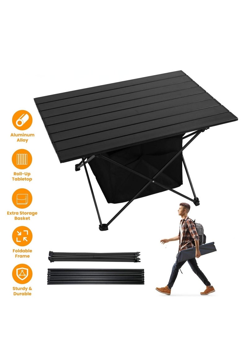XiuWoo Folding Camping Table,Ultralight Camp Portable Table with Roll up Aluminum Alloy Table Top and Storage Bag,Quick Installation Outdoor Folding Table for Travel Hiking Picnic, Black - Image 2