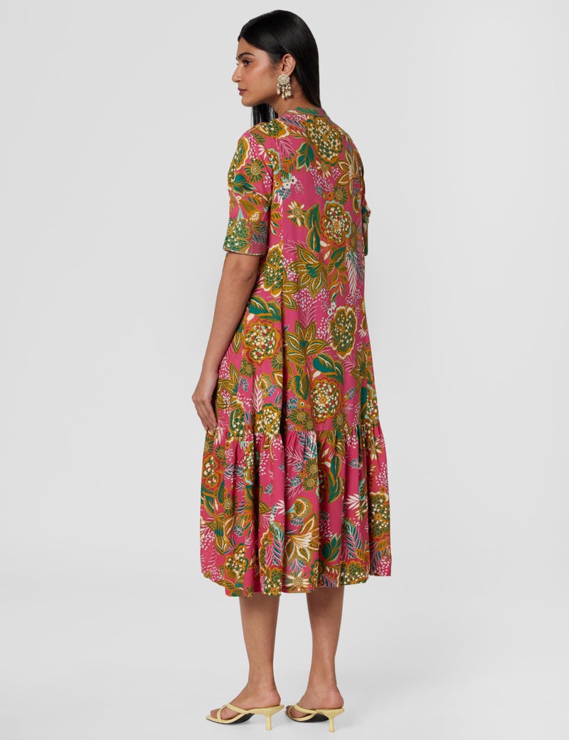 BIBA Women Printed Straight Calf Length Mix and Match Dress(Casual D2162_Fuchsia_40), 2XL - Image 3