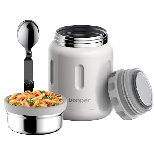 BOBBER Jerrycan - 24 Oz Insulated Stainless Steel Thermo Food Jar With Extra-Wide Mouth, Built-in Spoon and Bowl - Keeps Hot for 14 Hours and Cold for 20 Hours (Grey) - Image 1