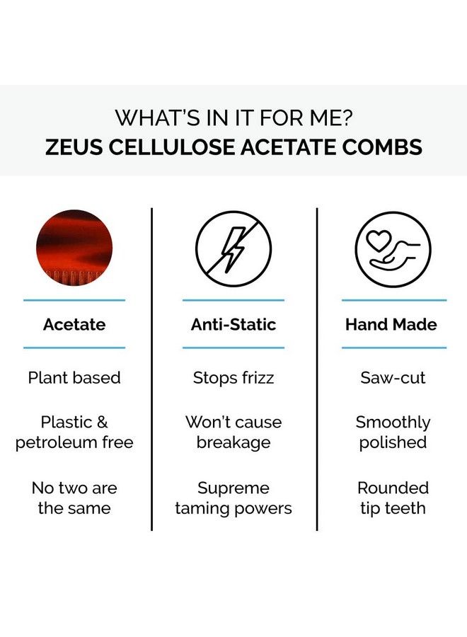 Zeus مشط لحية جيب مصنوع يدويًا مضاد للكهرباء الساكنة لمساعدتك في فك تشابك الشعر المتموج والمجعد 3.5 بوصة An11 - Image 3