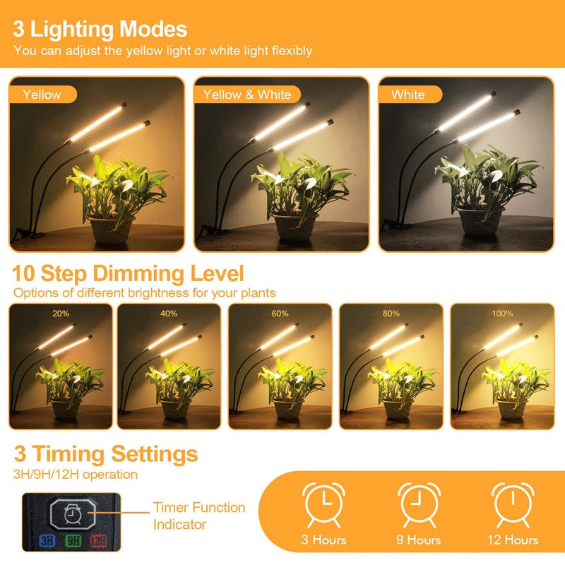 bseah Grow Light Plant Lights for Indoor Plants, Full Spectrum Plant Grow Lamp, 10 Dimmable Levels, ON & Off with 3/9/12H Timer Manually Set Daily - Image 2