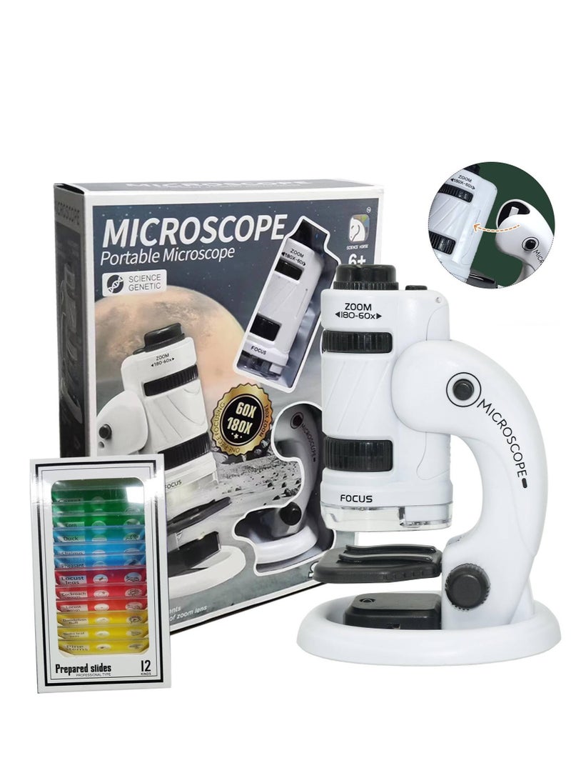 Generic Pocket Microscope for Kids, 60X-180X Kids Microscope, Mini Handheld Microscope, STEM Kit with Microscope, Built-in LED Light, with 12 Microscope Slides, Science Microscope Kit for Kids 5-12  - Image 1