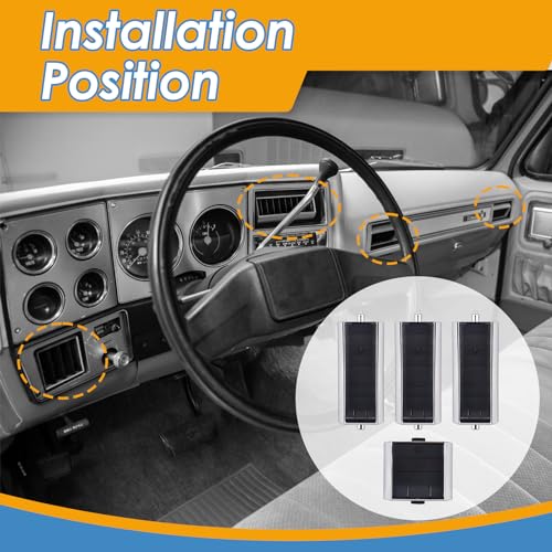 KITONLA A/C Dash Vents SET, 4 PCS, Fit for Chevy Gmc TRUCK 1973 1974 1975 1976 1977 1978 1979 1980, Replace OE# 3979751 & 14014536 - Image 5