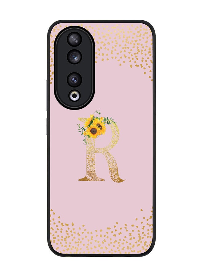 Stylizedd Rugged Black edge case for Honor 90 5G, Slim fit Flexible Anti Drop Thin Cover - Custom Monogram Initial Letter Floral Pattern Alphabet - R  (Pink ) - Image 1