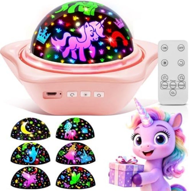 One Fire Unicorn Night Light Projector for Girls - 6 Films + 93 Colors, Rechargeable, Sensory Toy Gift - Image 3