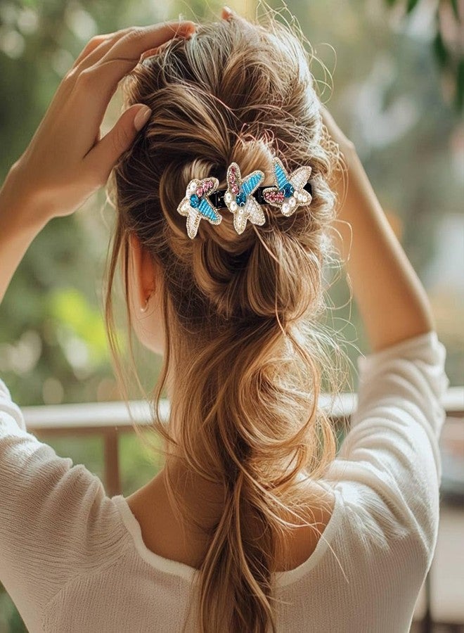 Outyua Braided Hair Clips Sparkling Crystal Stone Starfish Sea Shells Braid Clips for Women Pearl Shaped Hairpin Duckbill Clip 2Pcs - Image 5