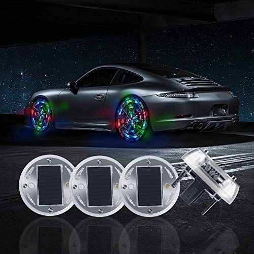 Sidaqi Solar Energy Car Wheel Hub Lamp LED Tire Lights with Motion Sensors - 4PCS Colorful Decorative Waterproof LED Wheel Lights for Cars, Motorcycles, Bicycles - Image 1