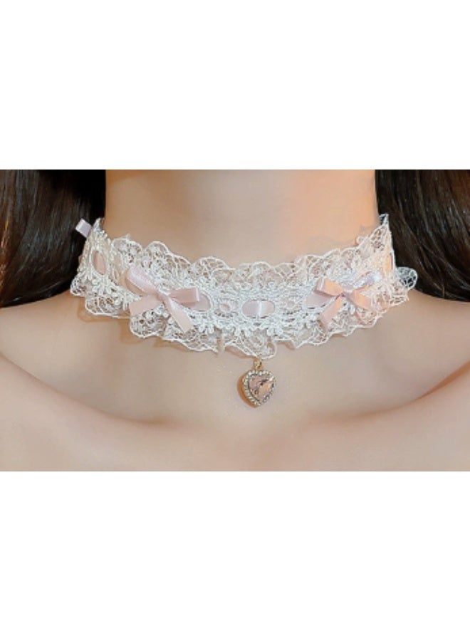 KUYING Sweet And Cute Pure Desire Wind Ribbon Strap Love Bow Necklace - Image 1