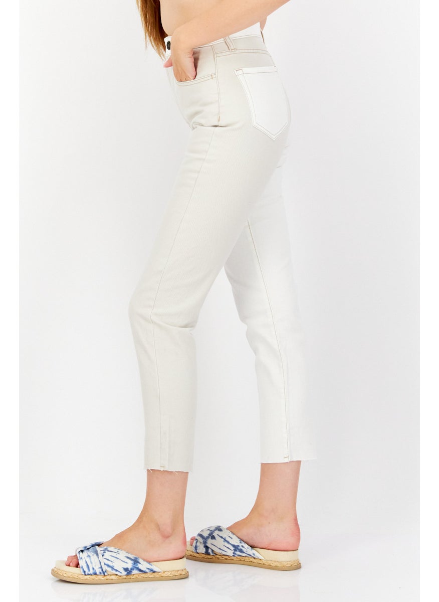 Stradivarius - Women Mom Fit Two Tone Non Stretchable Denim Jeans, Off White/Cream - Image 1