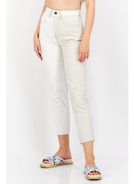 Women Mom Fit Two Tone Non Stretchable Denim Jeans, Off White/Cream