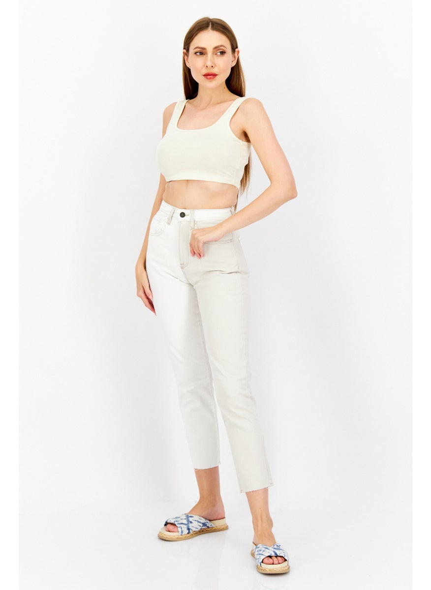 Stradivarius - Women Mom Fit Two Tone Non Stretchable Denim Jeans, Off White/Cream - Image 1