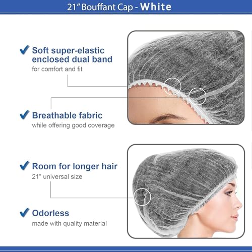 Rudra Premium Disposable Bouffant Caps White Hair Cover with Elastic Band Hygienic Head Protection for Salons, Spas, Kitchens Universal Fit Bulk Pack 100 Pcs - Image 3