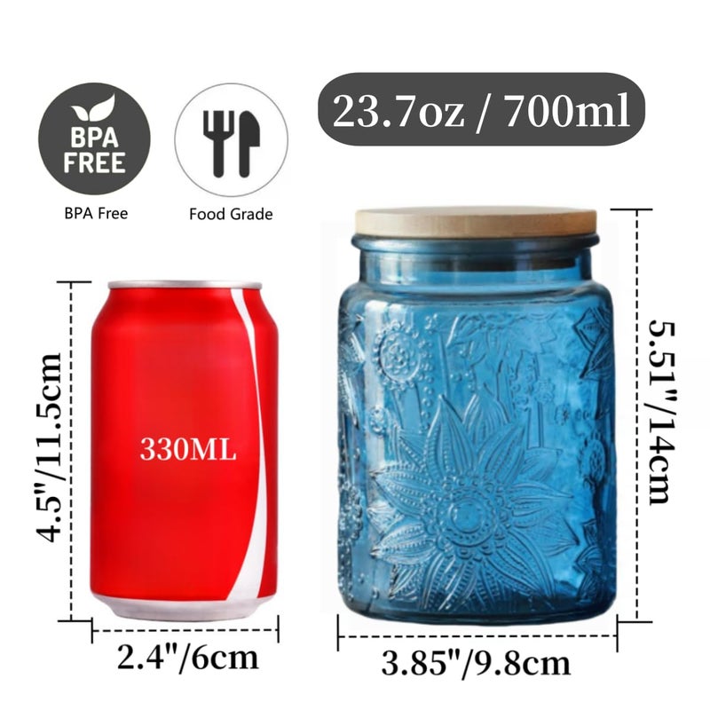 ANSQU Set of 2 Vintage Glass Canister, 23.7oz Candy Jars with Lids, Vintage Colored Mason Jar for Kitchen Decorative Jars for Coffee Tea Cookies, Cute Jar (Blue & Green) - Image 2