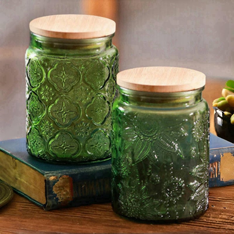 ANSQU Set of 2 Vintage Glass Canister, 23.7oz Candy Jars with Lids, Vintage Colored Mason Jar for Kitchen Decorative Jars for Coffee Tea Cookies, Cute Jar (Blue & Green) - Image 4