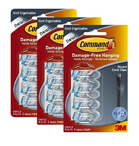 Command 3M Command 17017CLR Cord Clips White 4 Clips and 5 Strips Pack of 3  - Image 1