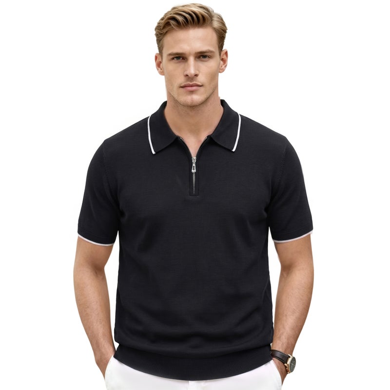 Men's Half-Zip Polo Shirt Short Sleeve Contrast Trim - Image 5