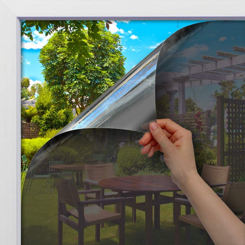 BDF 1SBK Window Film Static Cling Heat Rejection and Daytime Privacy Silver  Black  354in X 22ft