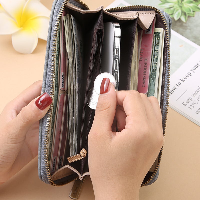 Multifunctional Solid Color PU Leather Wallet, RFID Blocking Design Portable Daily Storage Purse for Cards Cash Coin Business Use - Image 3