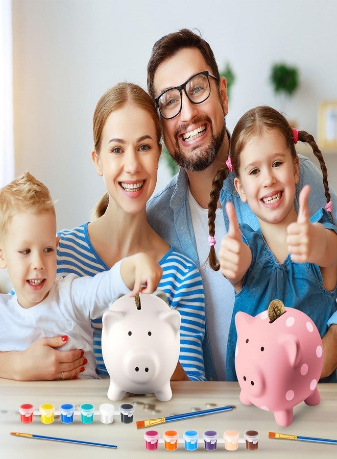Skybooly 4 Pcs DIY Ceramic Piggy Banks 4.21 x 3.66 x 3.27 Inches Pig Coin Banks Unglazed White for Boys Girls with 2 Paint Strips 10 Brushes Money Birthday Home Festival Fun Activities Gift - Image 5
