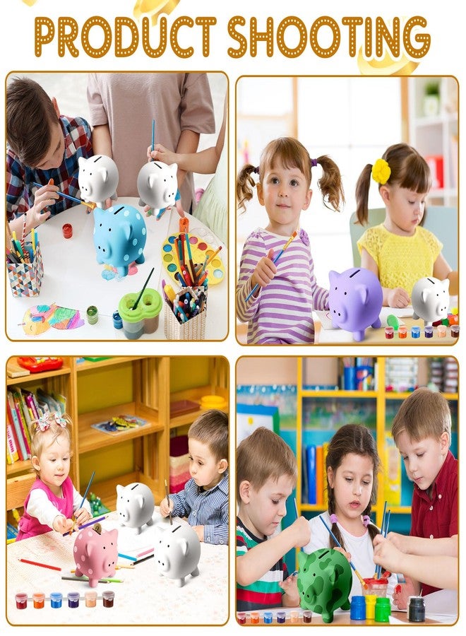 Skybooly 4 Pcs DIY Ceramic Piggy Banks 4.21 x 3.66 x 3.27 Inches Pig Coin Banks Unglazed White for Boys Girls with 2 Paint Strips 10 Brushes Money Birthday Home Festival Fun Activities Gift - Image 4