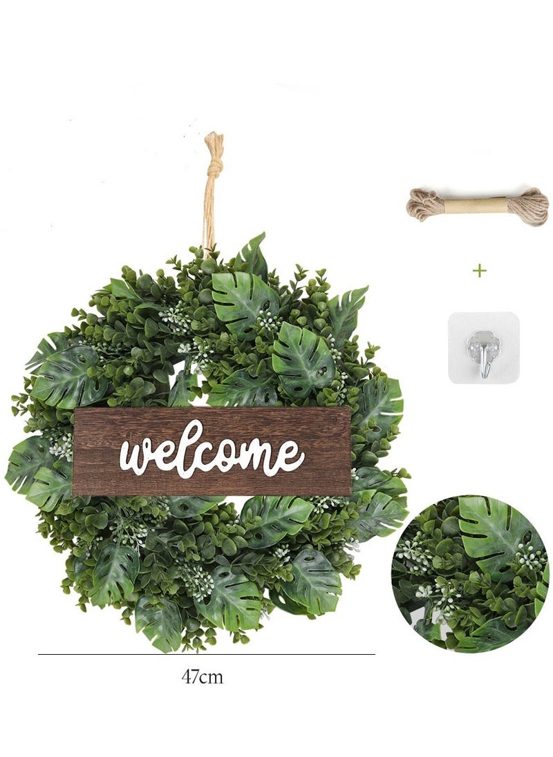 Y&D - Welcome Sign with Wreaths Rustic Front Door Decor Wood Hanging Artificial Eucalyptus Farmhouse Porch Decorations for Home Wedding Gift - Image 1
