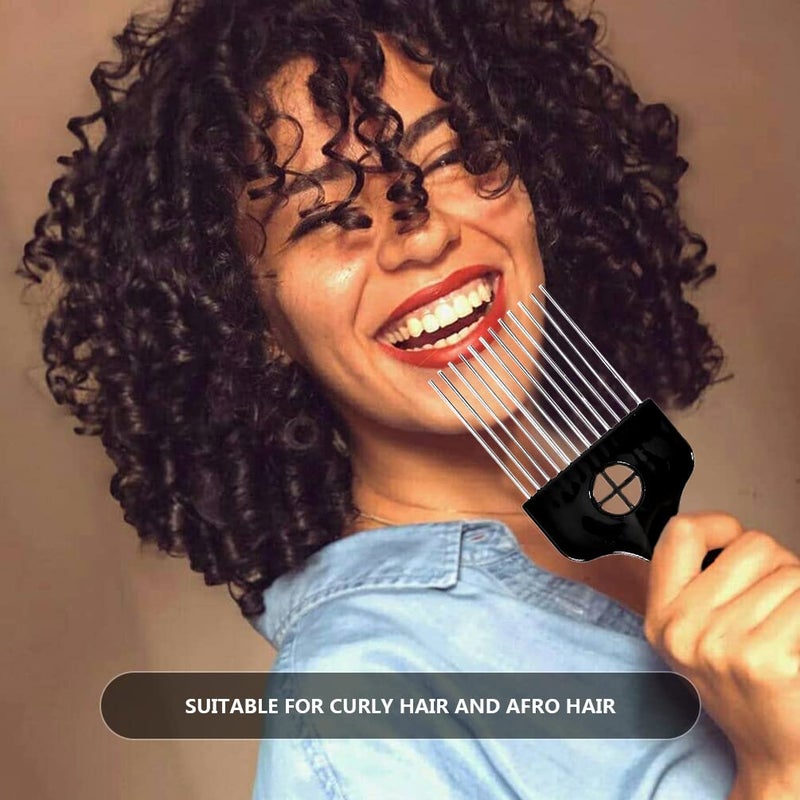 MODSIGHT 2 Pack Hair Picks for Afro, Curly Hair Styling - Metal Hairdressing Tools for Women and Men (Black) - Image 4