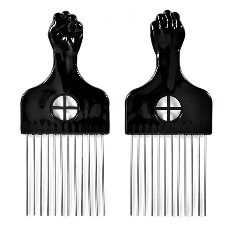 MODSIGHT 2 Pack Hair Picks for Afro, Curly Hair Styling - Metal Hairdressing Tools for Women and Men (Black) - Image 1