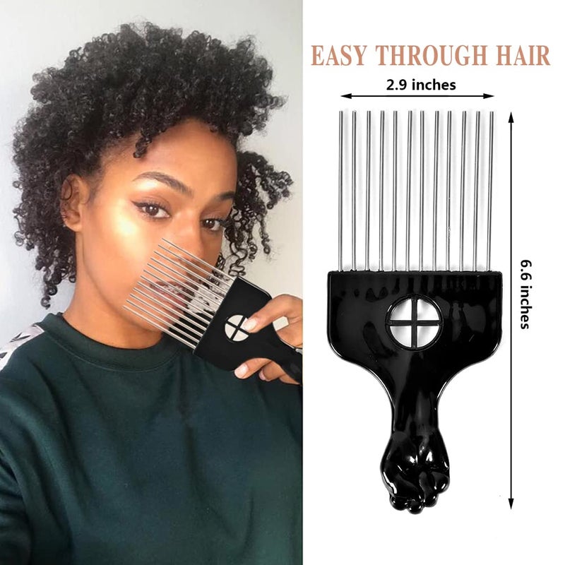 MODSIGHT 2 Pack Hair Picks for Afro, Curly Hair Styling - Metal Hairdressing Tools for Women and Men (Black) - Image 3