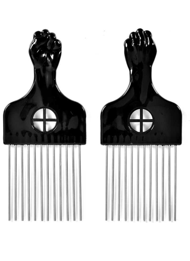 MODSIGHT 2 Pack Hair Picks for Afro, Curly Hair Styling - Metal Hairdressing Tools for Women and Men (Black)  - Image 1