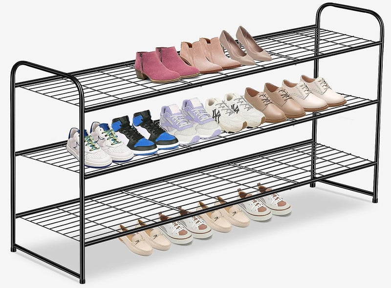 رف أحذية طويل 3 طبقات من ميسلو يحمل 24 زوج من الأحذية الثقيلة باللون الأسود للرجال والنساء مع شبكة سلكية رفوف أحذية معدنية للتخزين منظم للدواليب ومداخل وغرف النوم