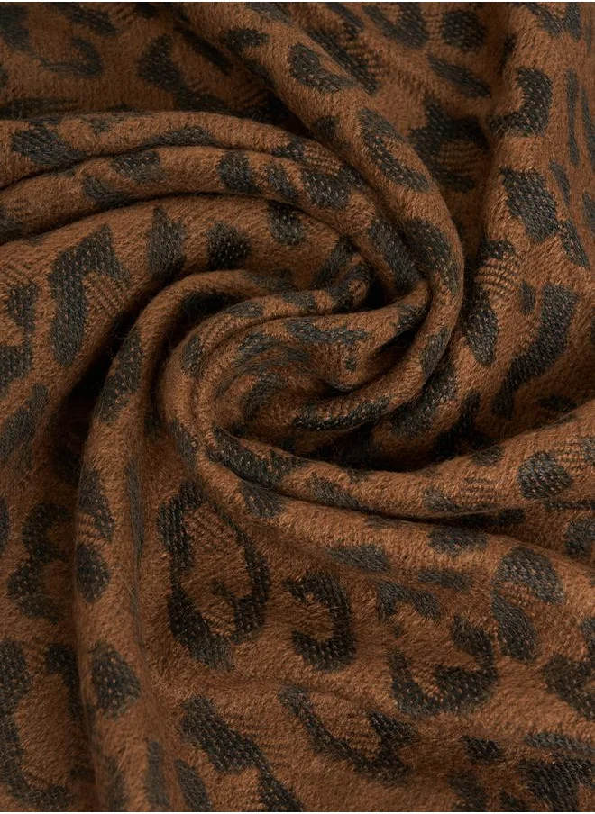 Styli Animal Print Scarf with Fringe