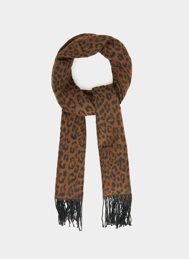 Styli Animal Print Scarf with Fringe  - Image 1