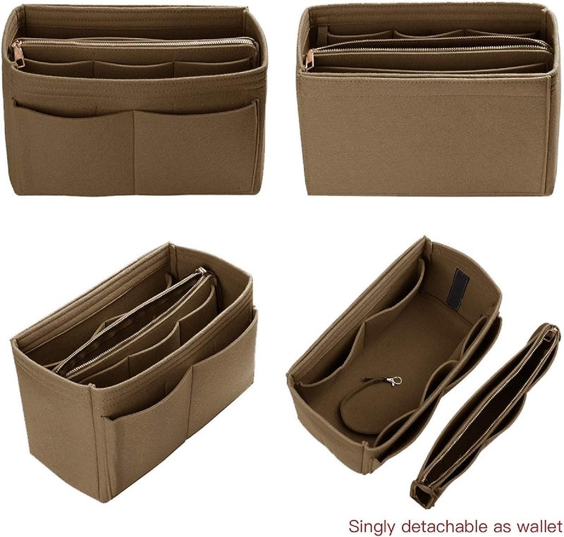 GREENSHEEP Purse Organizer Insert for Handbags, Premium Felt Organizer with Zipper Pocket (X-Large, camel) - Image 3