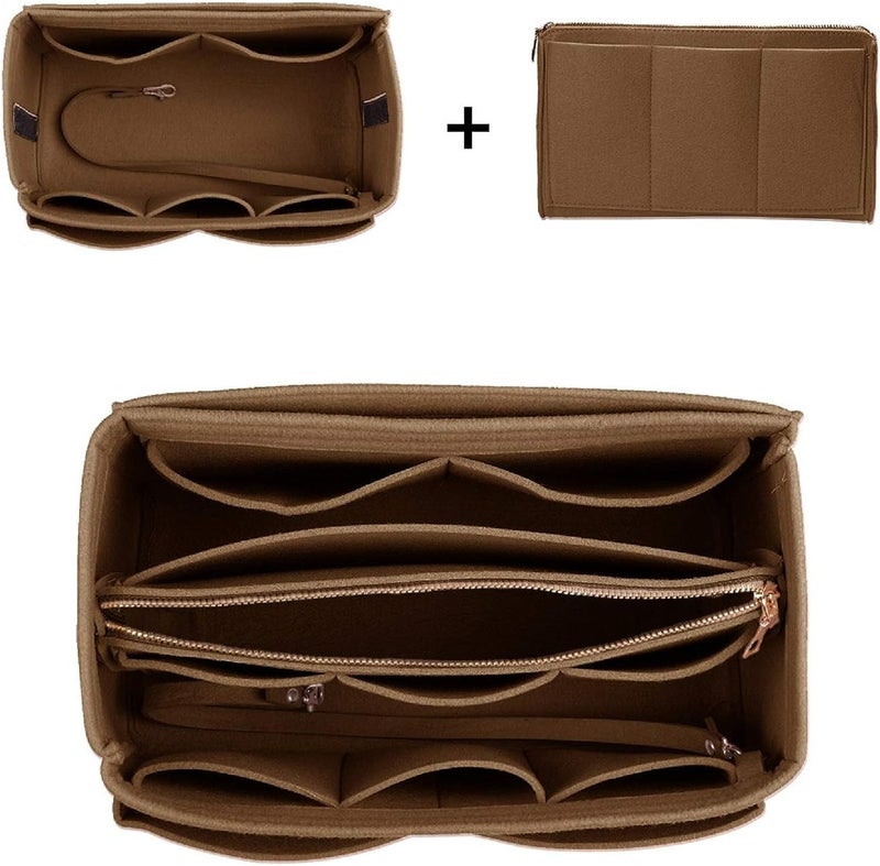 GREENSHEEP Purse Organizer Insert for Handbags, Premium Felt Organizer with Zipper Pocket (X-Large, camel) - Image 2