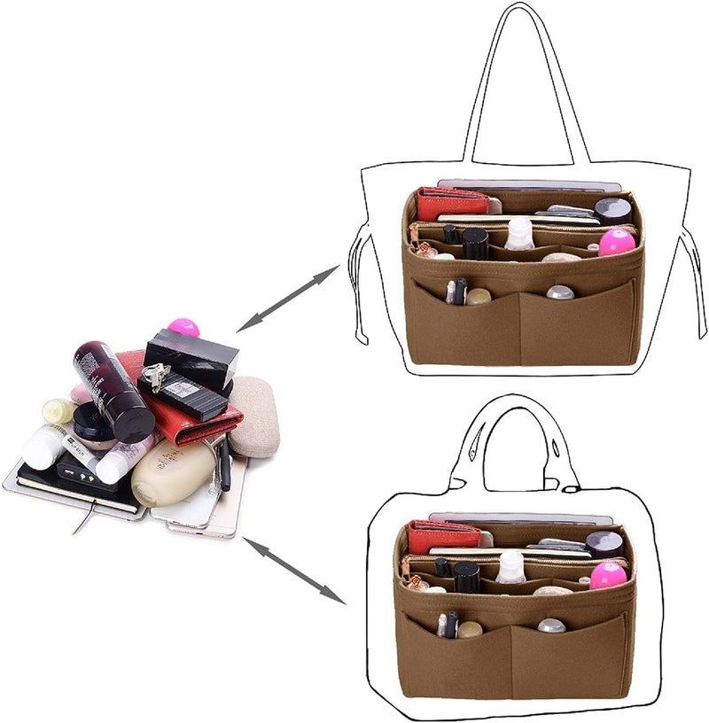 GREENSHEEP Purse Organizer Insert for Handbags, Premium Felt Organizer with Zipper Pocket (X-Large, camel) - Image 4