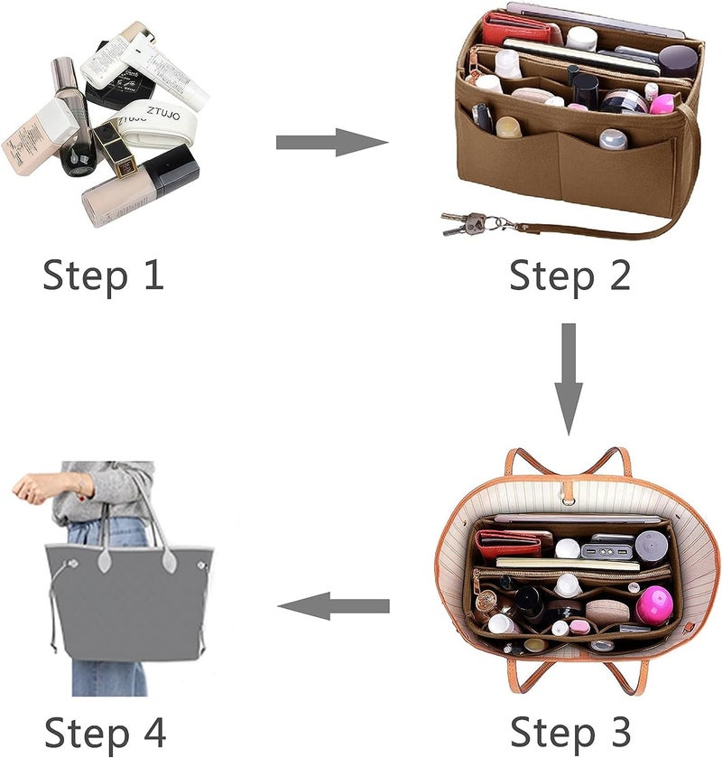 GREENSHEEP Purse Organizer Insert for Handbags, Premium Felt Organizer with Zipper Pocket (X-Large, camel) - Image 5