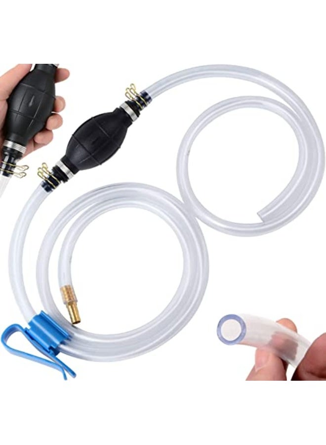BBjinronjy Siphon Pump for Gasoline Gas Oil Fuel Petrol Diesel Fluid Water Fish Tank,Manual Hand Pump Transfer Pump with 2 Durable PVC Siphon Hoses (15mm) with Hose Clip,Metal Buckles,Brass - Image 1