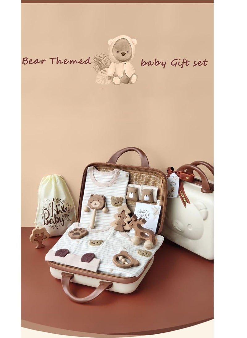 Baby Giftset for Newborn with Rompers and Wooden toys in lovely Suitcase in Bear theme for Girls and Boys - Image 5