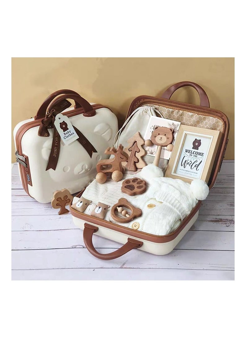 Baby Giftset for Newborn with Rompers and Wooden toys in lovely Suitcase in Bear theme for Girls and Boys - Image 3