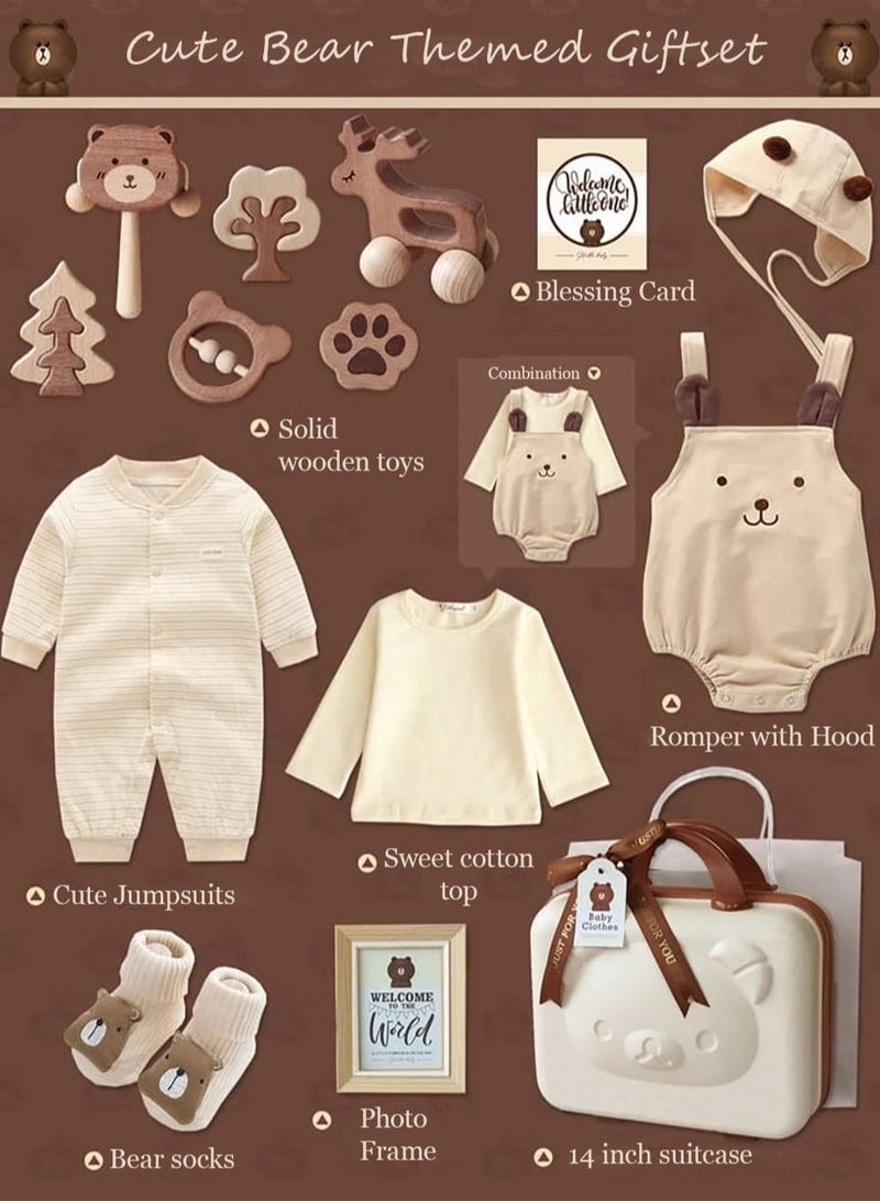 Baby Giftset for Newborn with Rompers and Wooden toys in lovely Suitcase in Bear theme for Girls and Boys - Image 4