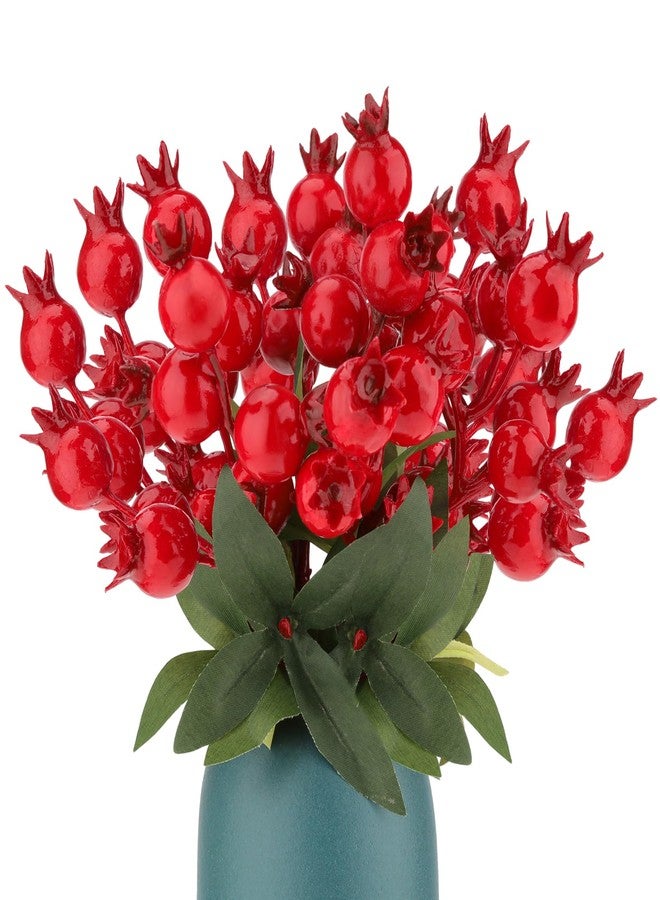 Woration 10pcs Artificial Red Pomegranate Berries Stems Branches Faux Fake Fruit Berry Picks for Home Floral Arrangements Christmas Valenintes Wreath Decorations- 7inch - Image 1