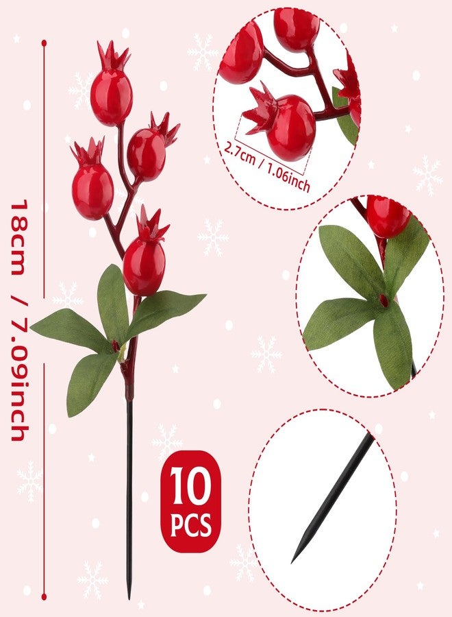 Woration 10pcs Artificial Red Pomegranate Berries Stems Branches Faux Fake Fruit Berry Picks for Home Floral Arrangements Christmas Valenintes Wreath Decorations- 7inch - Image 3