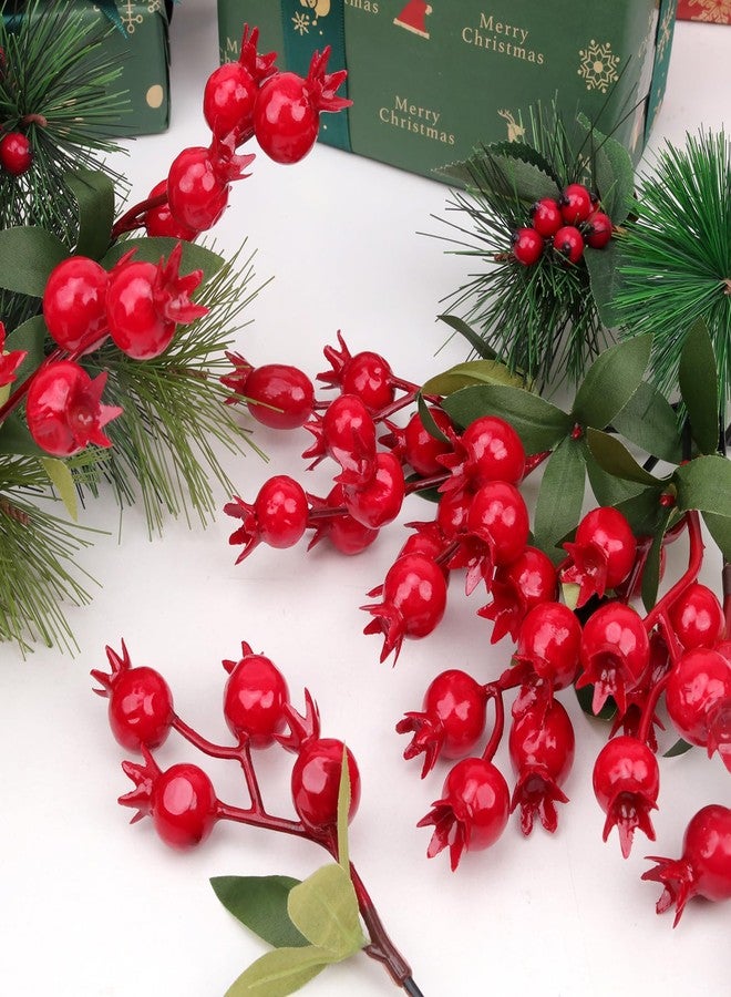 Woration 10pcs Artificial Red Pomegranate Berries Stems Branches Faux Fake Fruit Berry Picks for Home Floral Arrangements Christmas Valenintes Wreath Decorations- 7inch - Image 4