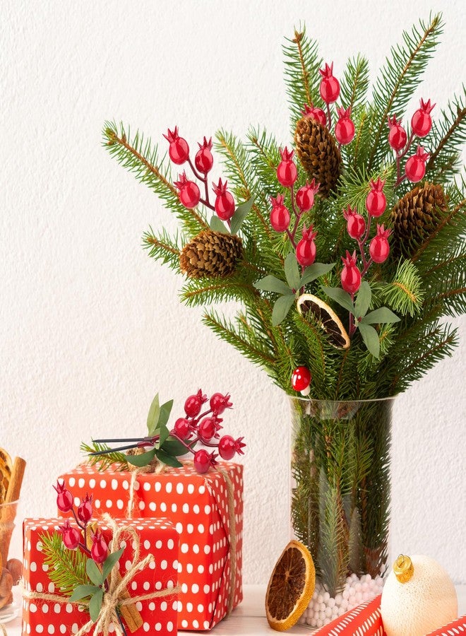 Woration 10pcs Artificial Red Pomegranate Berries Stems Branches Faux Fake Fruit Berry Picks for Home Floral Arrangements Christmas Valenintes Wreath Decorations- 7inch - Image 2