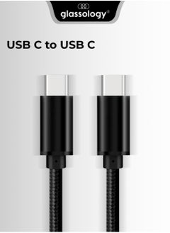 glassology USB-C to C cable 1.2 Meter 3A high current fast charging Pure Copper & PVC & nylon braid 480Mbps transfer speed (Black)  - Image 1
