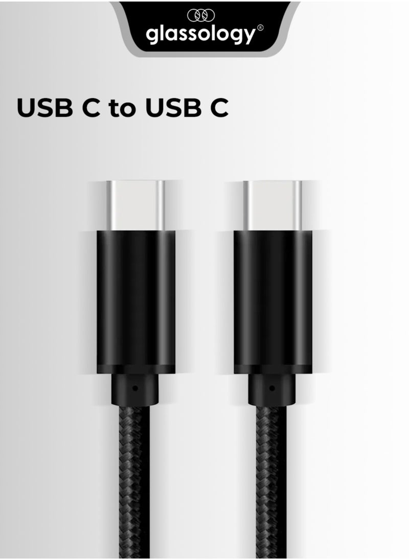 glassology USB-C to C cable 1.2 Meter 3A high current fast charging Pure Copper & PVC & nylon braid 480Mbps transfer speed (Black)  - Image 1