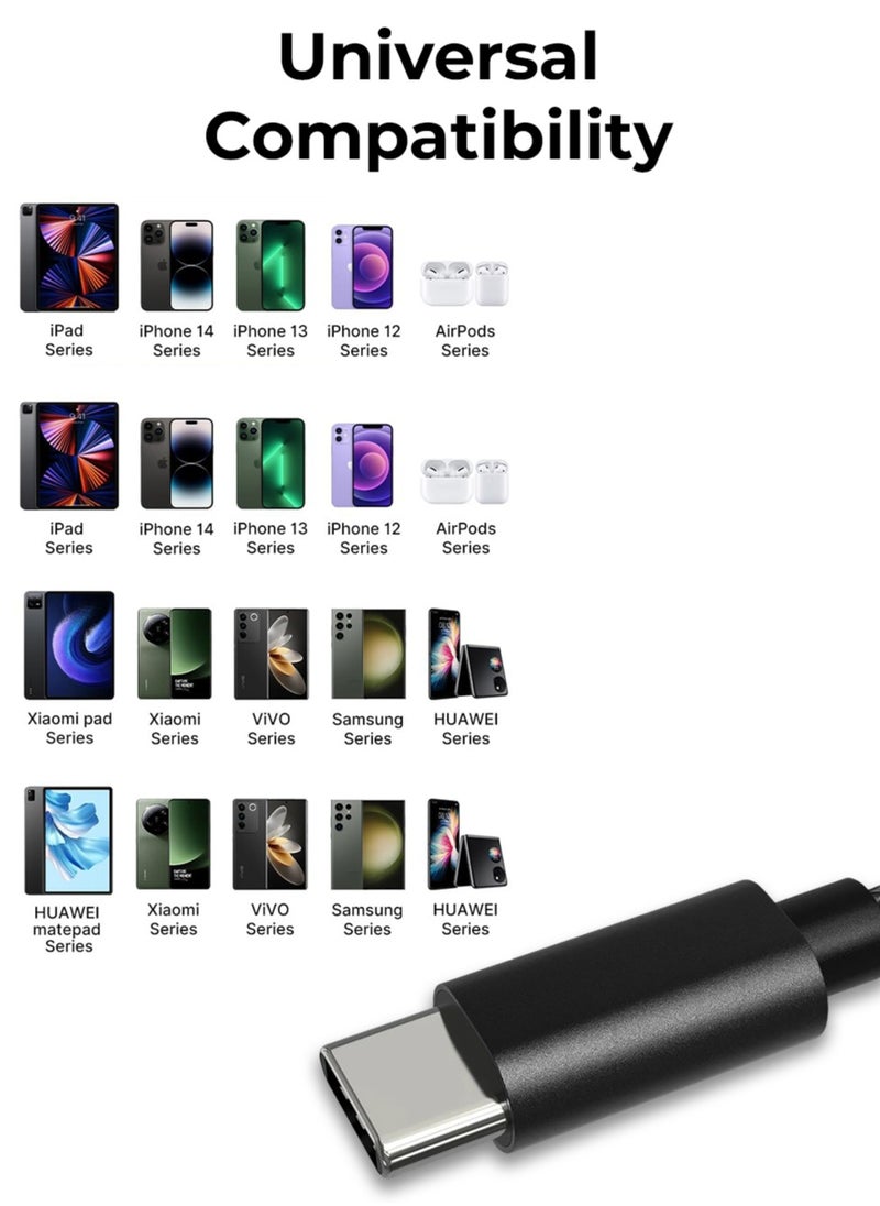 glassology USB-C to C cable 1.2 Meter 3A high current fast charging Pure Copper & PVC & nylon braid 480Mbps transfer speed (Black)  - Image 3