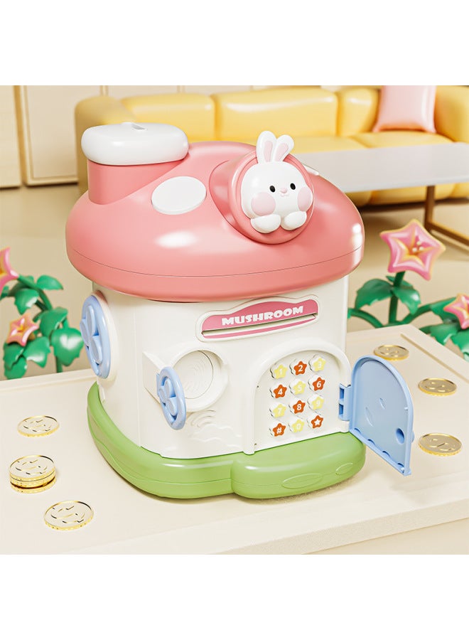 Mushroom House Piggy Bank Can Store Desirable Paper Money Coins Automatic Roll Money Fingerprint Sealed Lock Piggy Bank Year Gift-Color:Little Rabbit [automatic Money Rolling/fingerprint Password/music Story Sealed Gift Box]  - Image 1